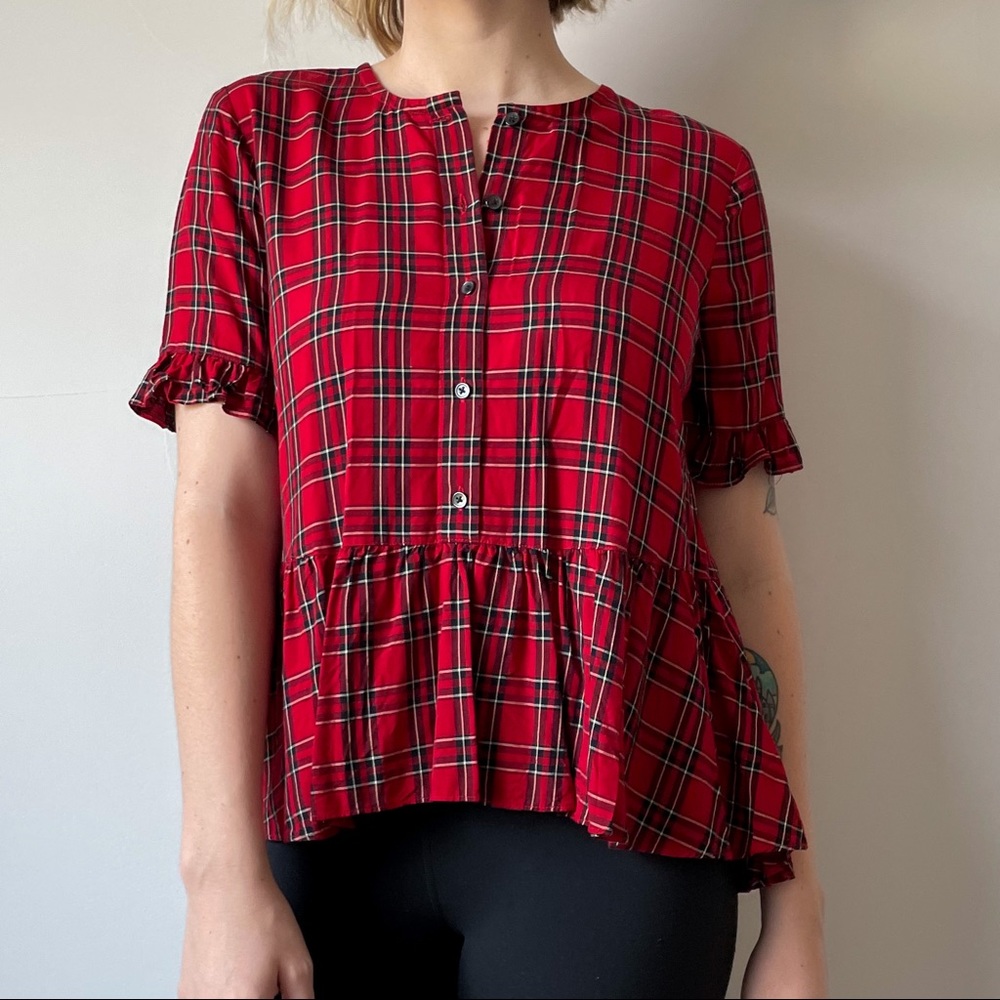 Madewell Studio Ruffle-Hem Top in Clanton Plaid
